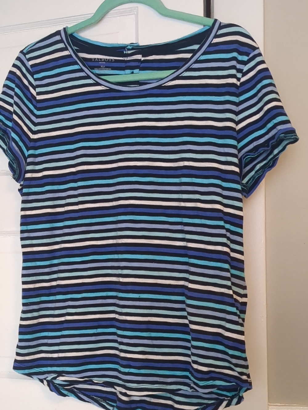 Talbots Striped Short Sleeve Tee in Navy, Light Blue and White